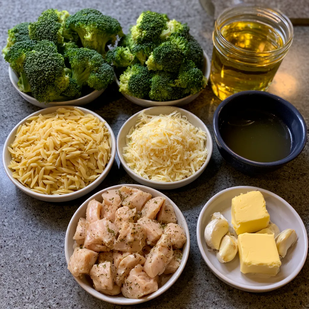 Garlic Parmesan Chicken & Broccoli Orzo Skillet