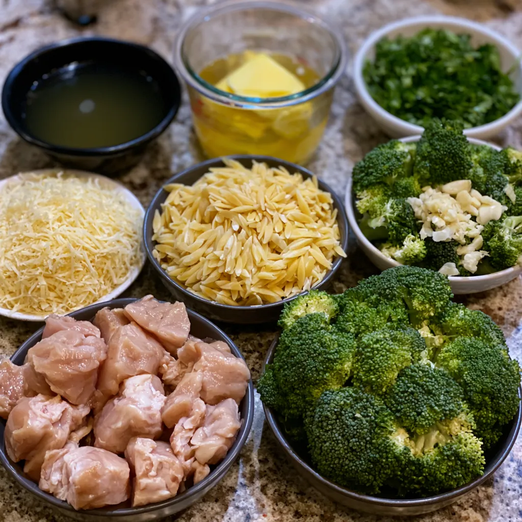 Garlic Parmesan Chicken & Broccoli Orzo Skillet