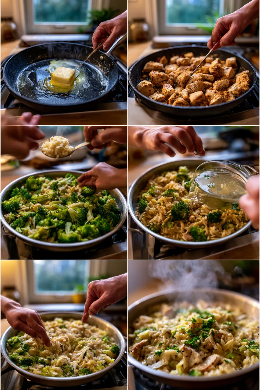 Garlic Parmesan Chicken & Broccoli Orzo Skillet