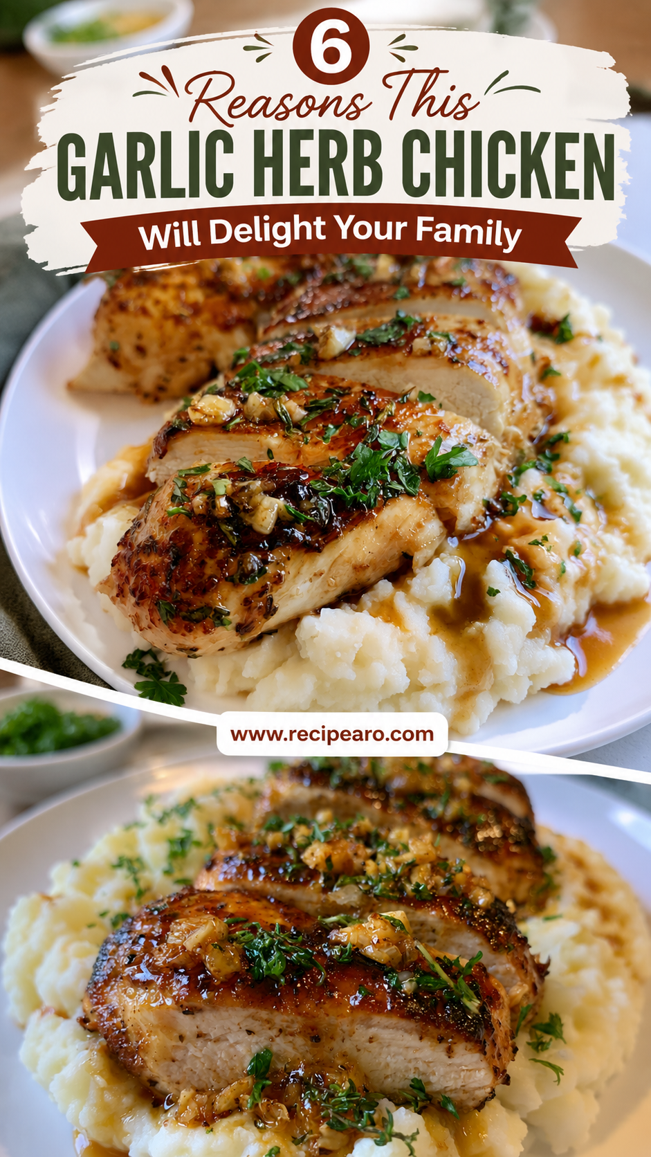 Glazed Garlic Herb Chicken Breast Over Creamy Mashed Potatoes