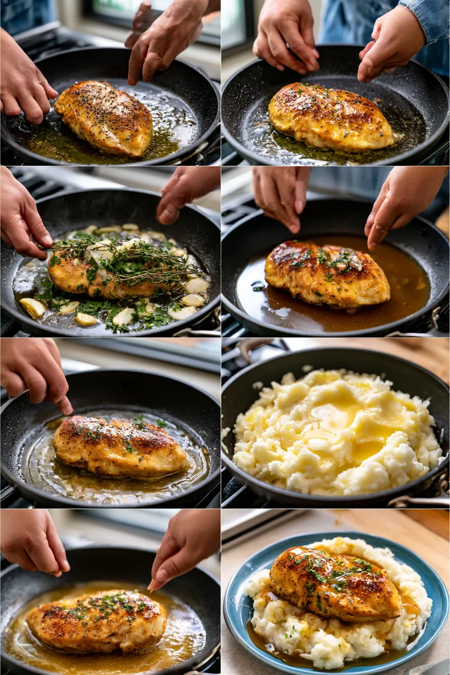 Glazed Garlic Herb Chicken Breast Over Creamy Mashed Potatoes
