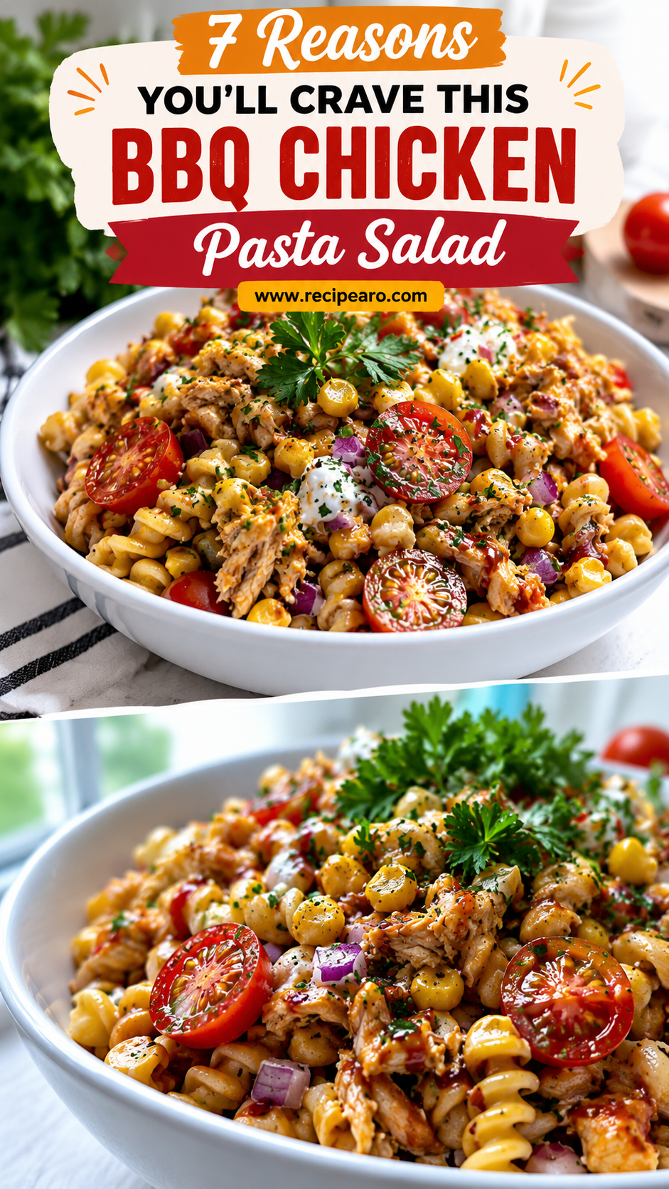 High Protein BBQ Chicken Pasta Salad