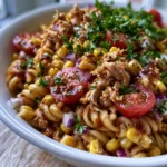 High Protein BBQ Chicken Pasta Salad