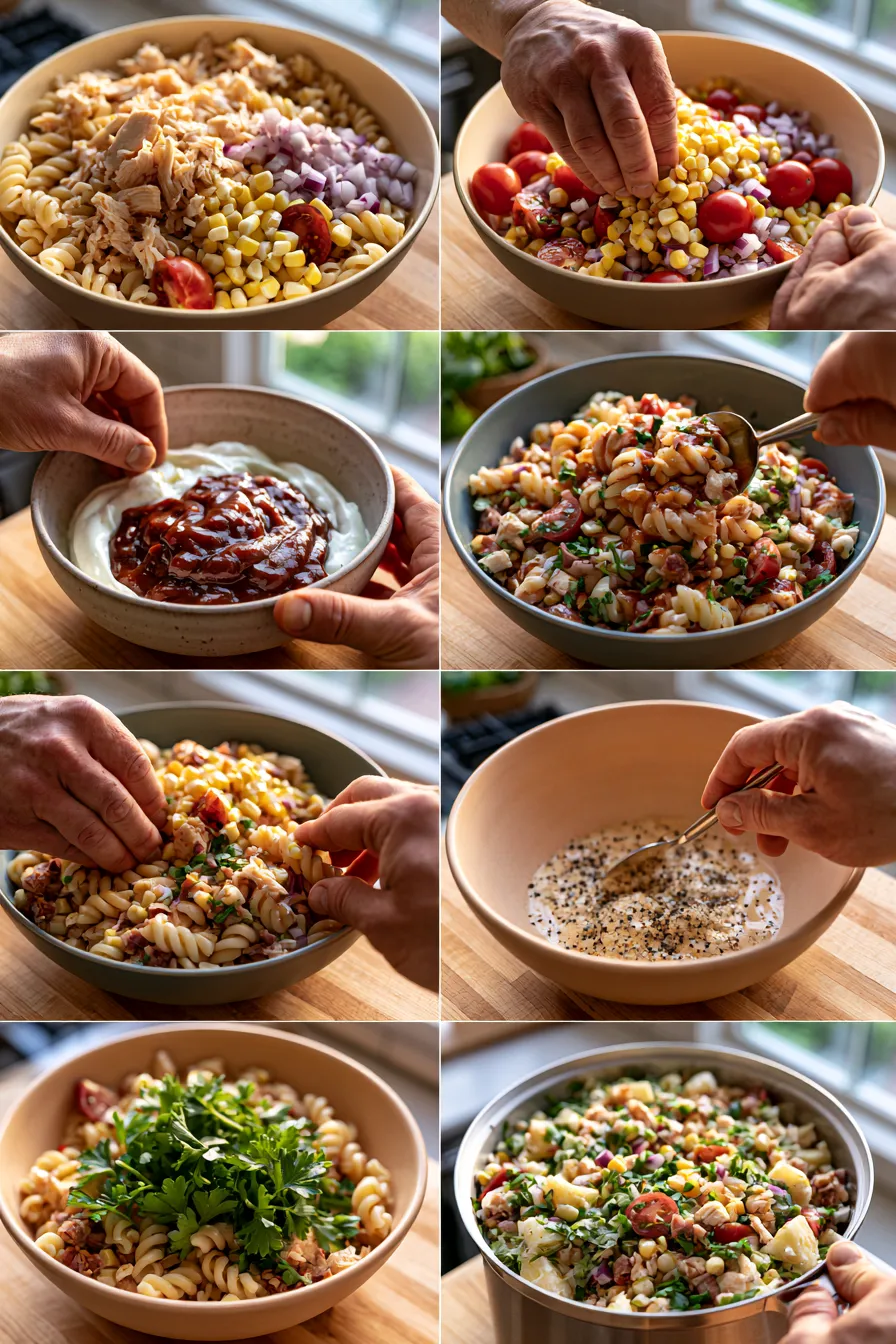 High Protein BBQ Chicken Pasta Salad