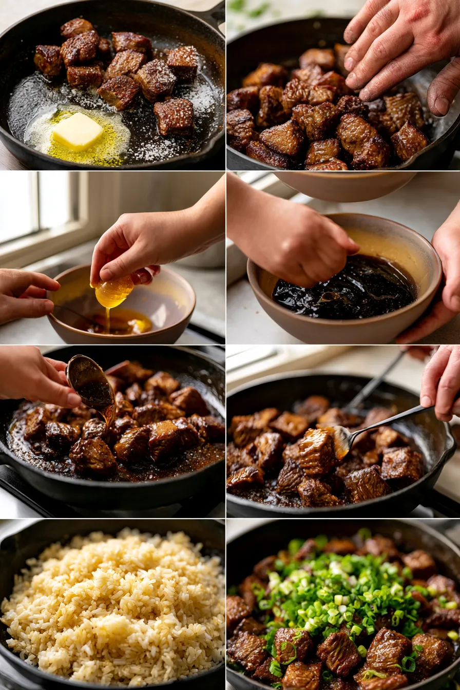 Honey Garlic Butter Steak and Rice Skillet