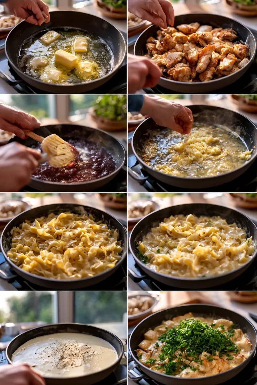 One-Pan Creamy Garlic Butter Chicken with Egg Noodles