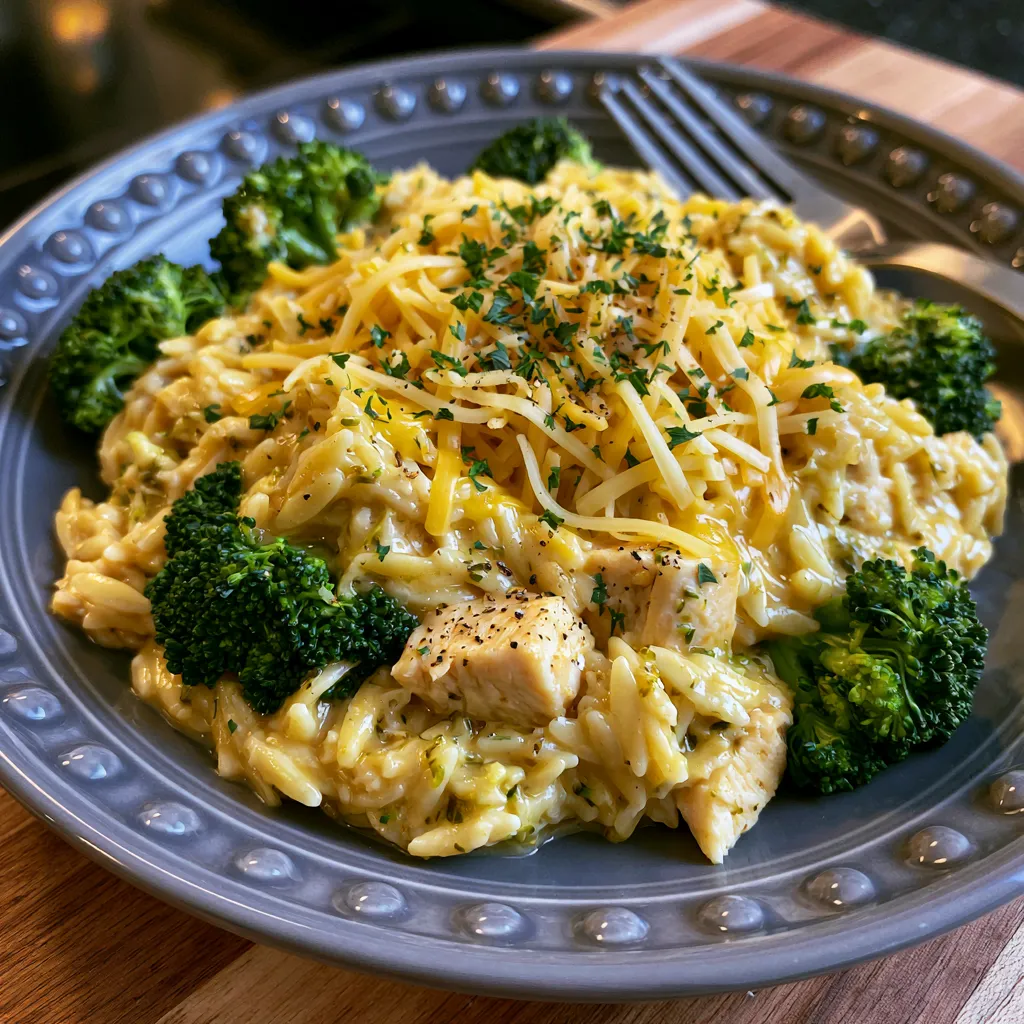 One-Pot Cheesy Chicken and Broccoli Orzo