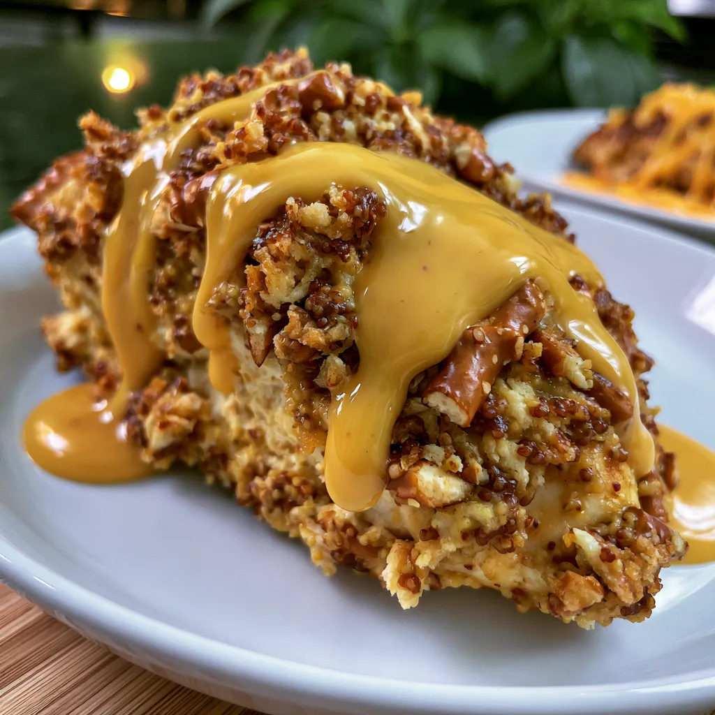 Pretzel Chicken with Mustard-Cheddar Sauce