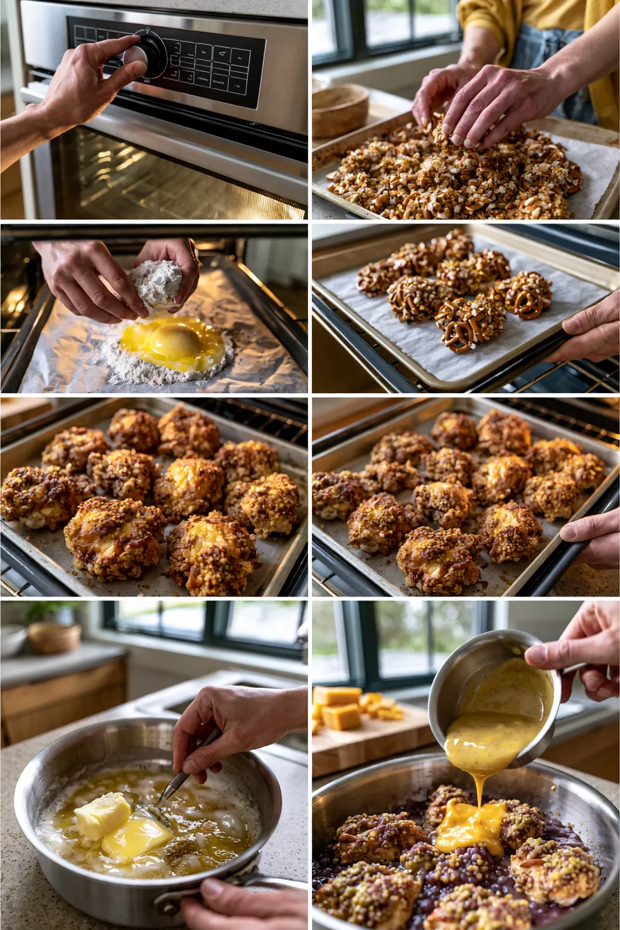 Pretzel Chicken with Mustard-Cheddar Sauce