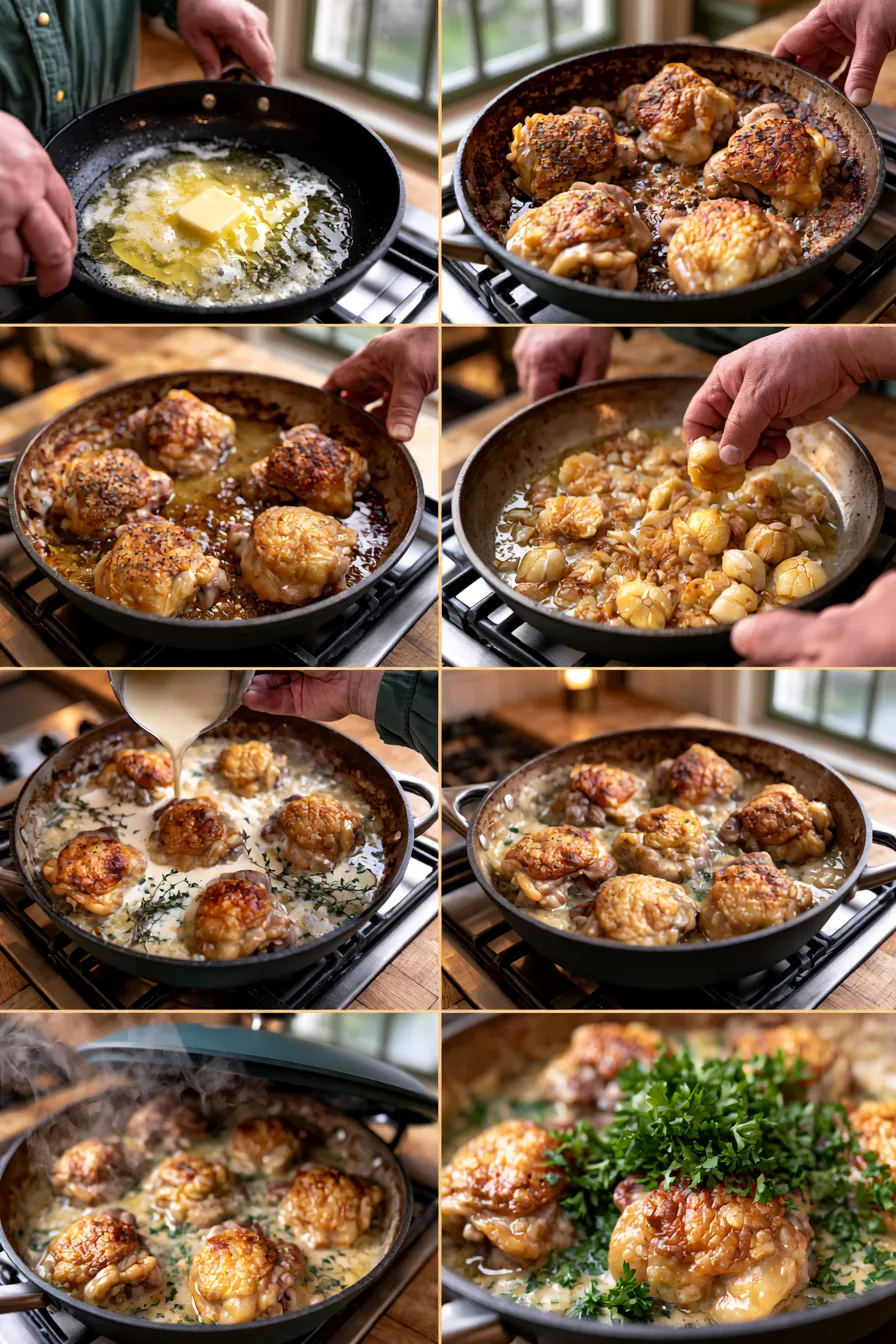 Skillet Chicken Thighs in Creamy Garlic Sauce