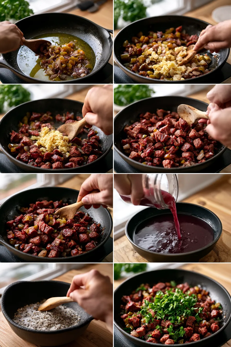 Smoked Beef and Grape Juice Skillet