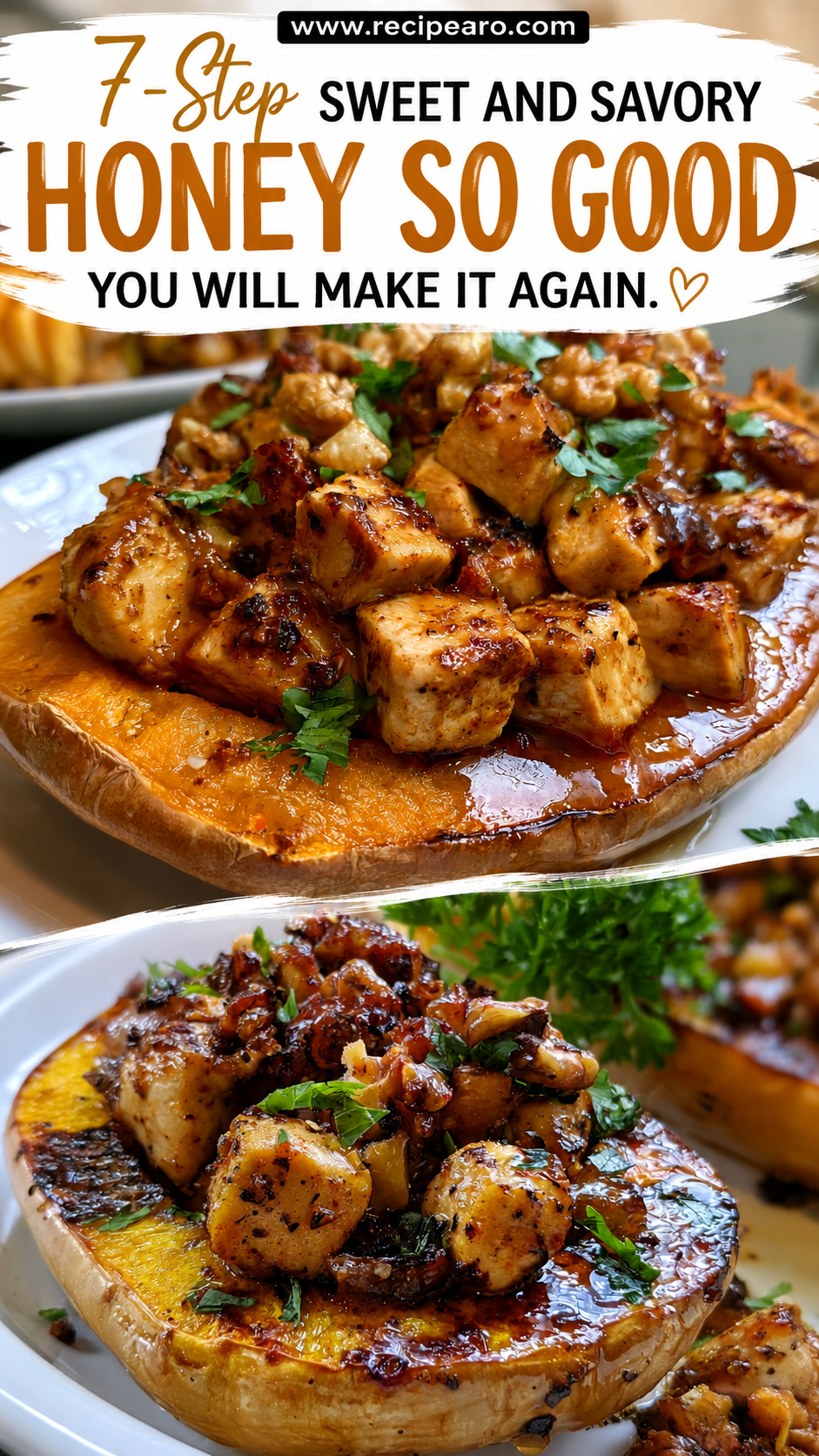 Sweet and Savory Honey Roasted Butternut Squash Stuffed with Chicken