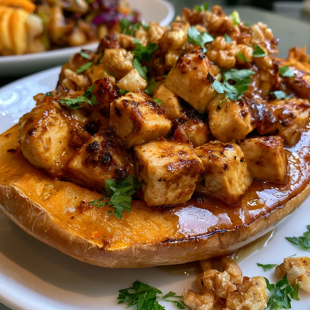 Sweet and Savory Honey Roasted Butternut Squash Stuffed with Chicken