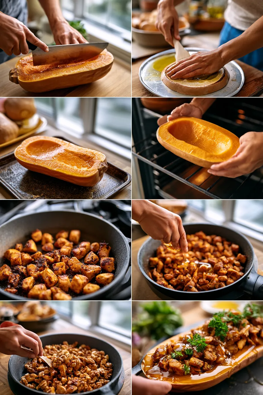 Sweet and Savory Honey Roasted Butternut Squash Stuffed with Chicken