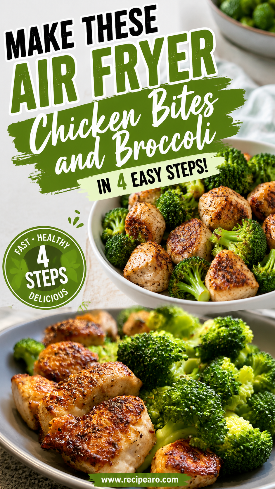 air fryer chicken bites and broccoli