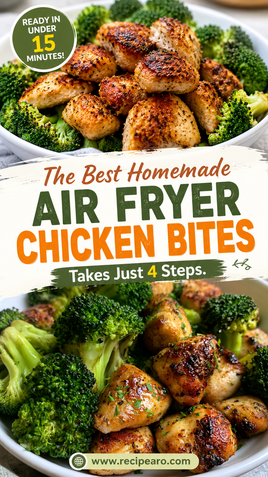 air fryer chicken bites and broccoli