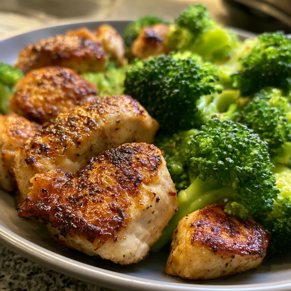 air fryer chicken bites and broccoli