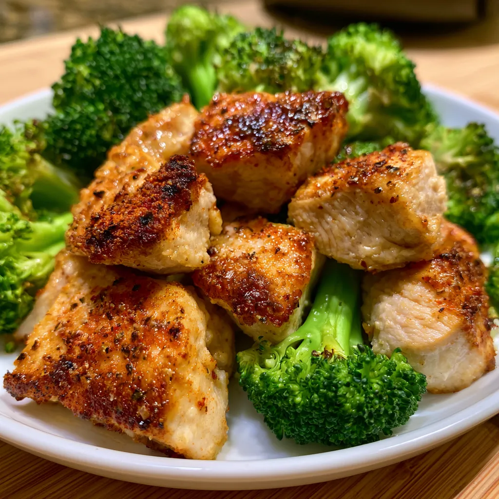 air fryer chicken bites and broccoli