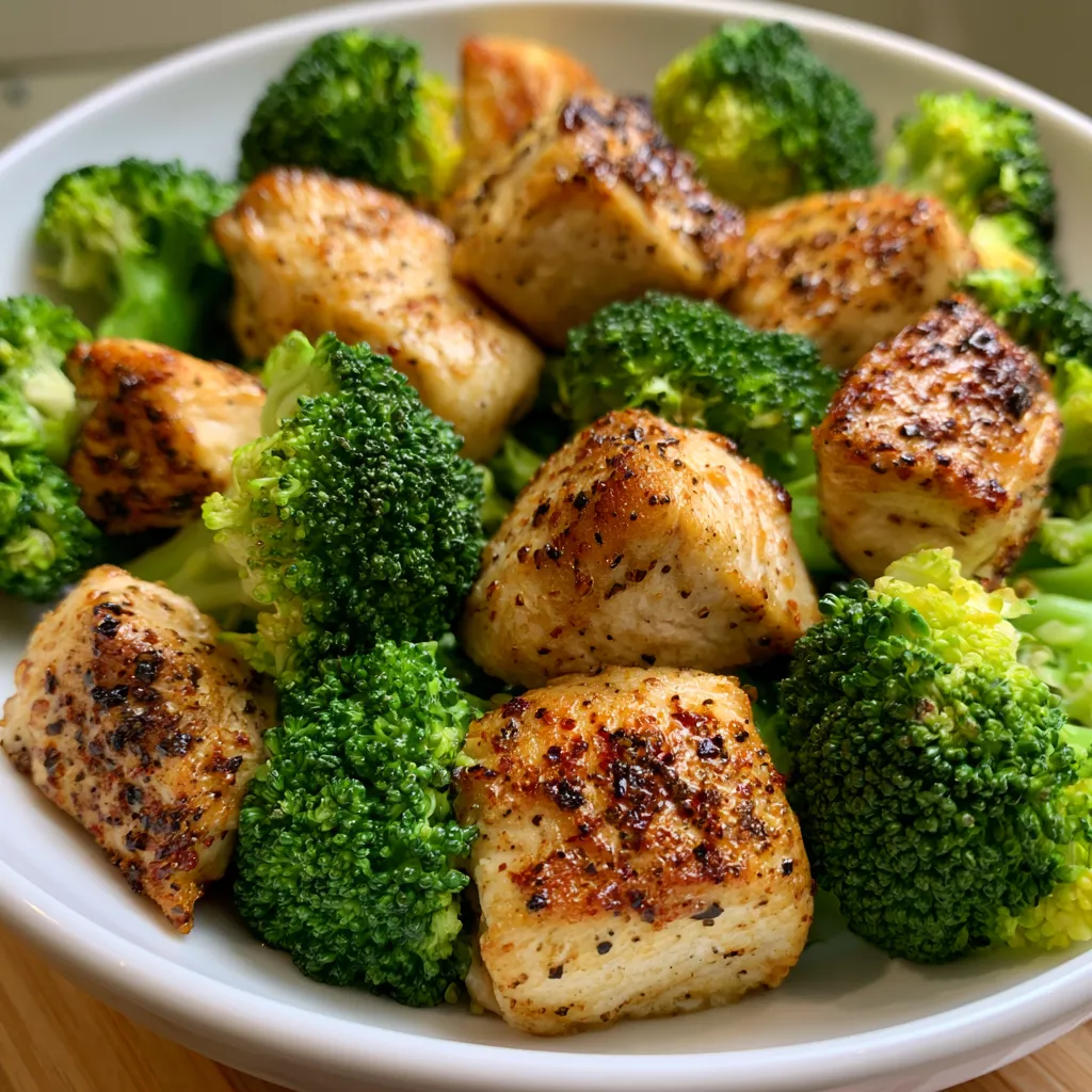 air fryer chicken bites and broccoli