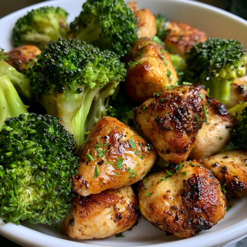 air fryer chicken bites and broccoli