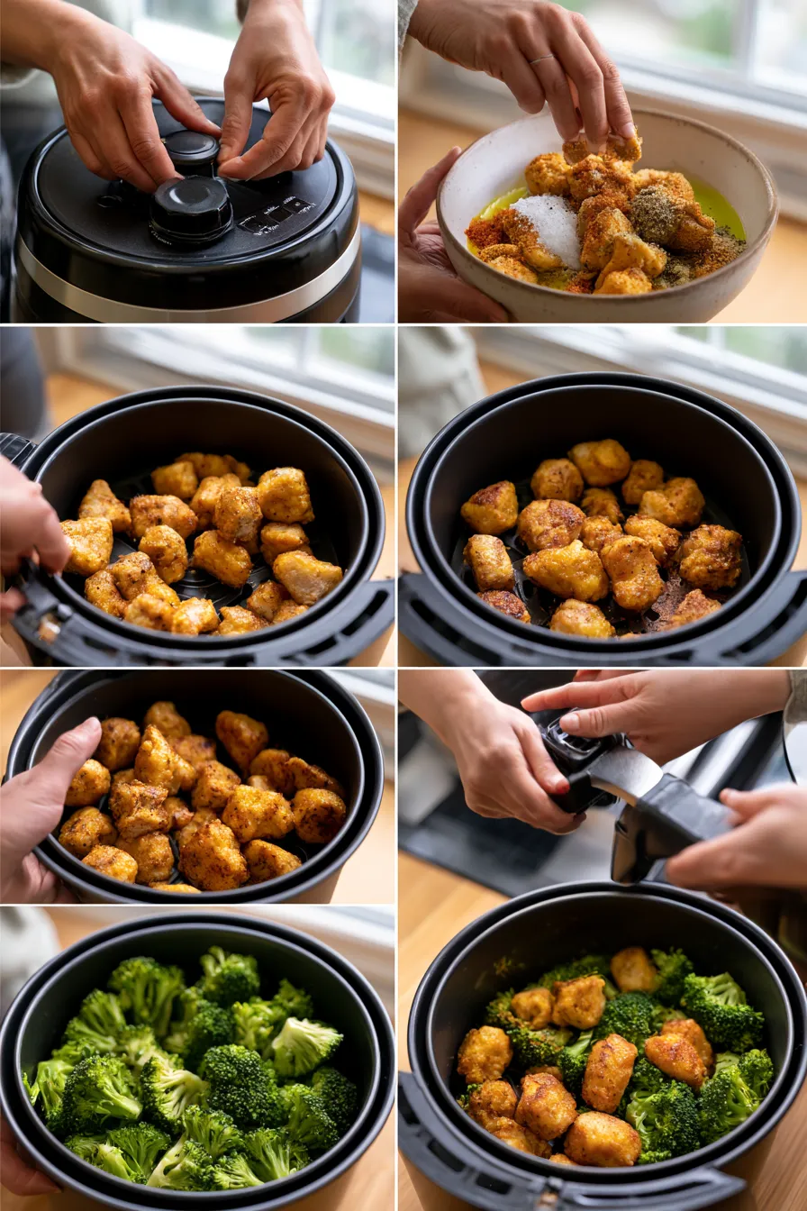 air fryer chicken bites and broccoli