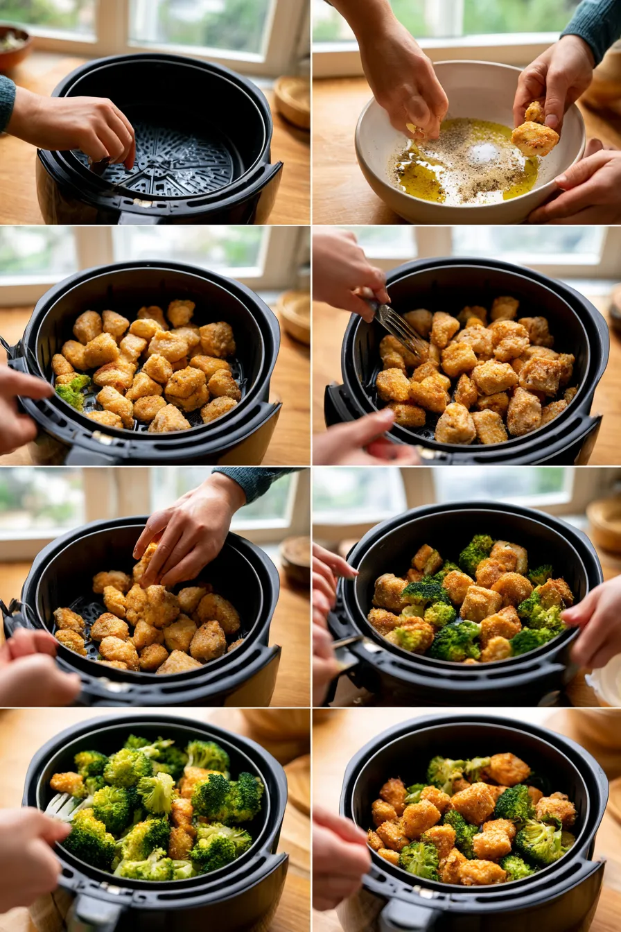 air fryer chicken bites and broccoli