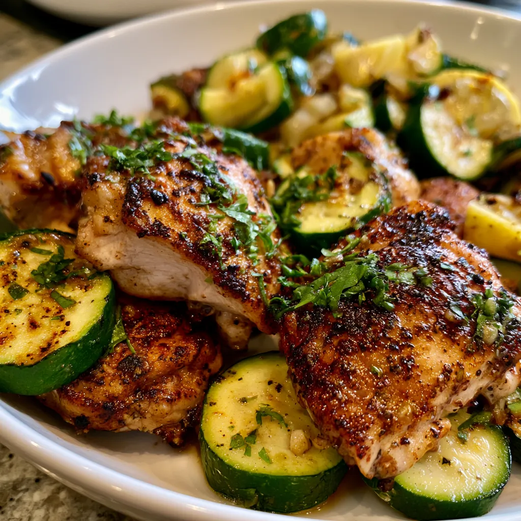 easy asado chicken with lemon zucchini sauté
