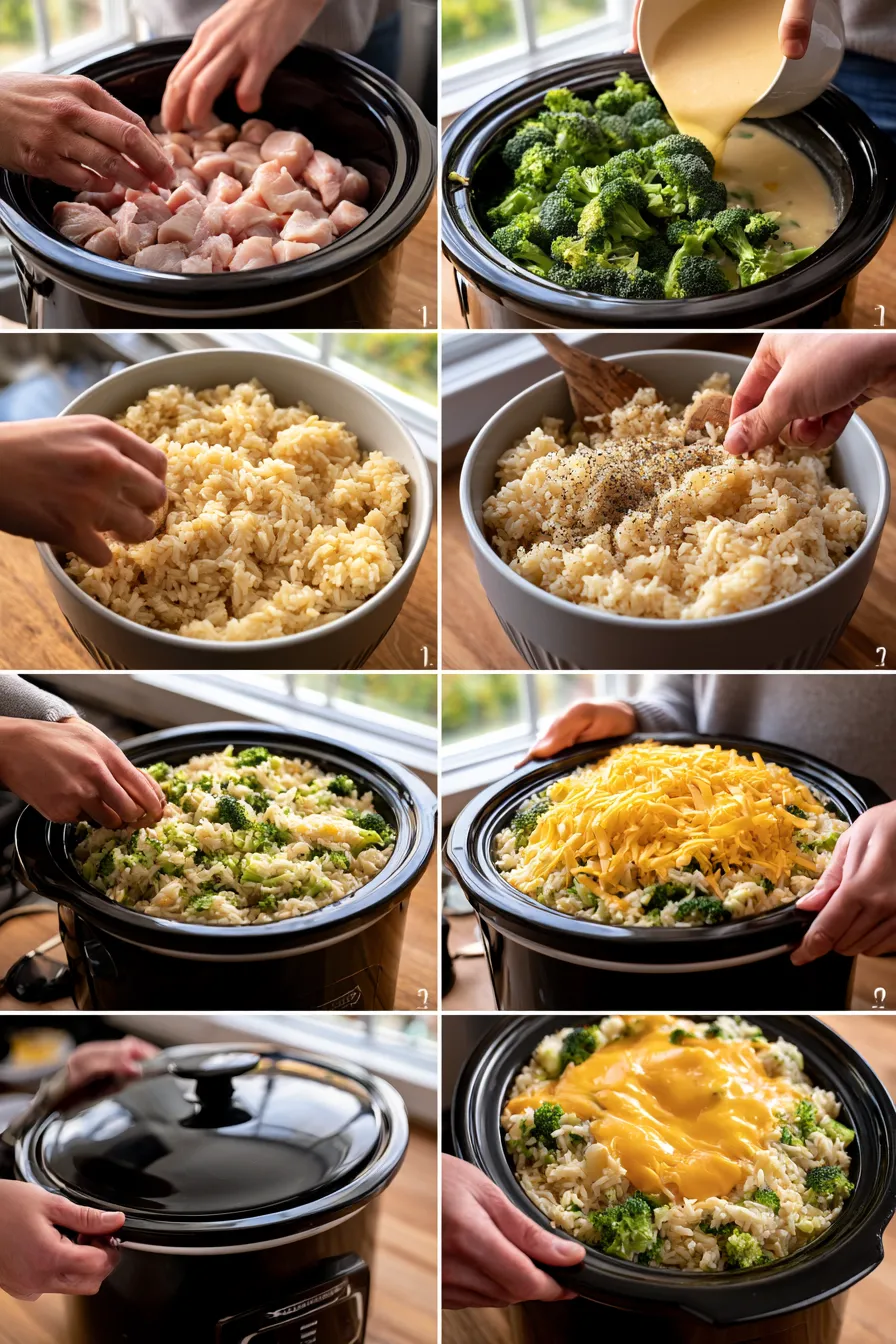easy crockpot cheesy chicken broccoli rice