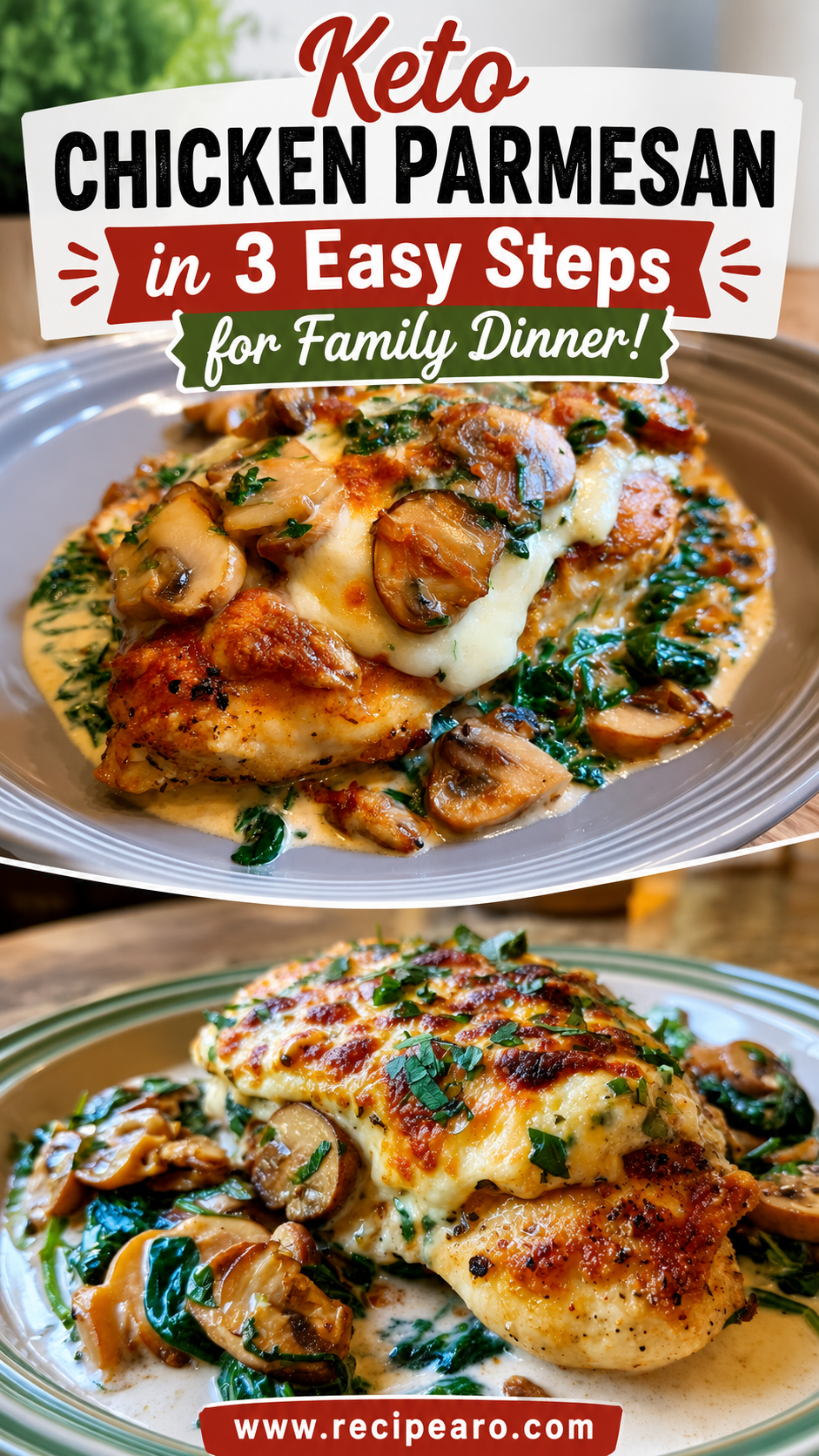 keto chicken parmesan spinach mushroom dinner