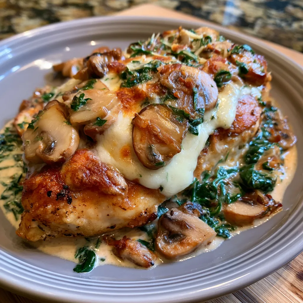 keto chicken parmesan spinach mushroom dinner