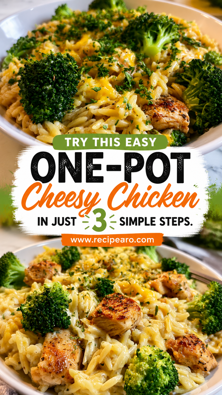 one-pot cheesy chicken and broccoli orzo