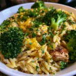 one-pot cheesy chicken and broccoli orzo