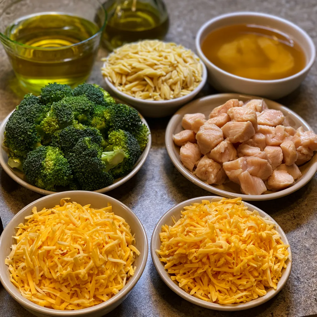 one-pot cheesy chicken and broccoli orzo
