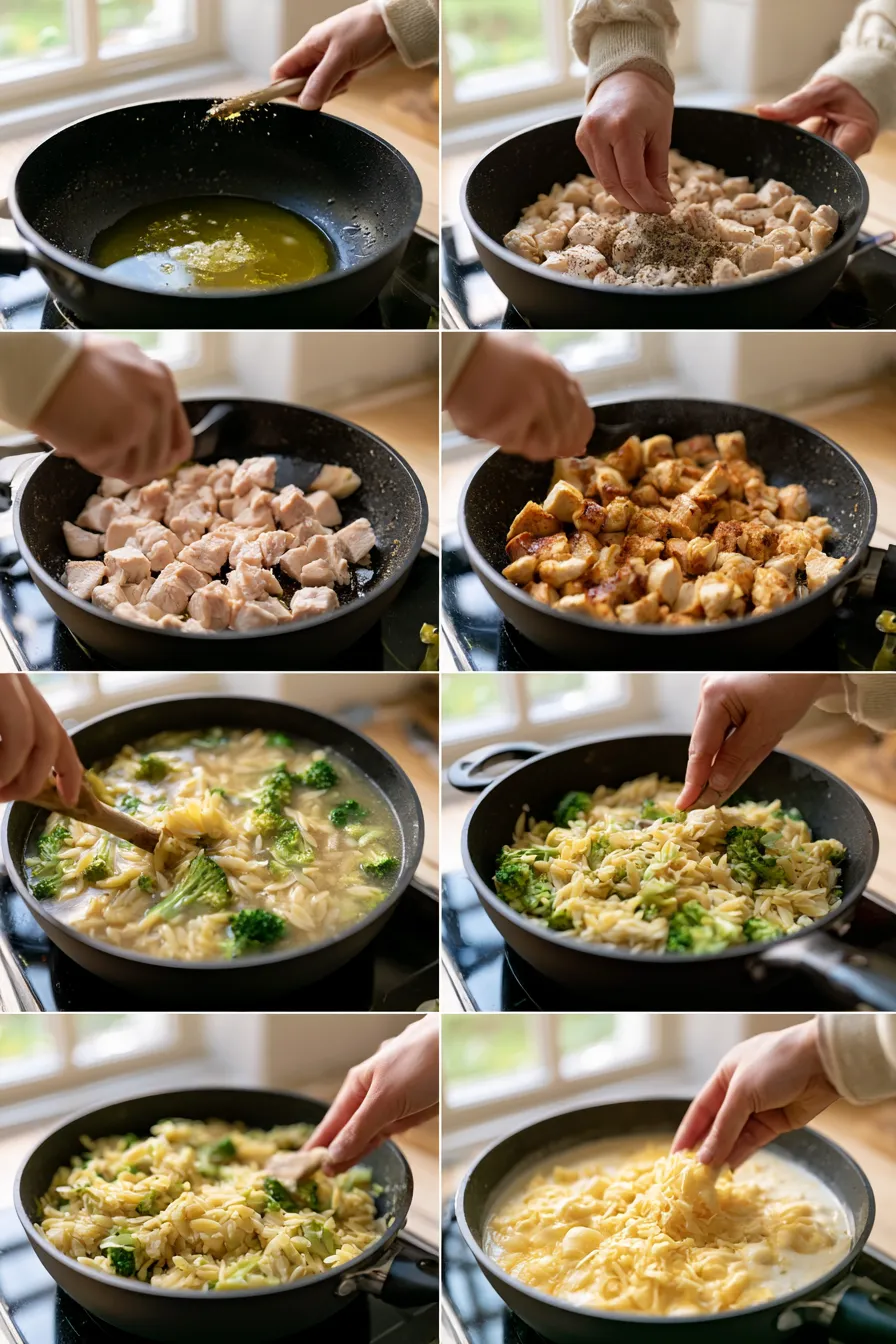 one-pot cheesy chicken and broccoli orzo