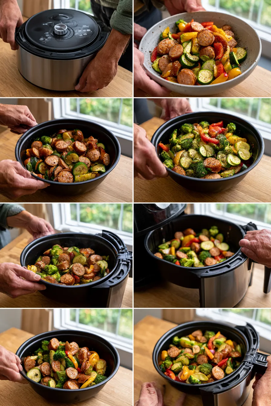 10 minute air fryer chicken sausage and veggies