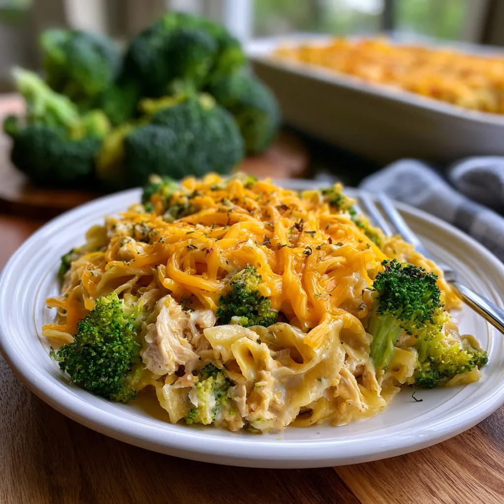 broccoli cheddar chicken and noodle casserole