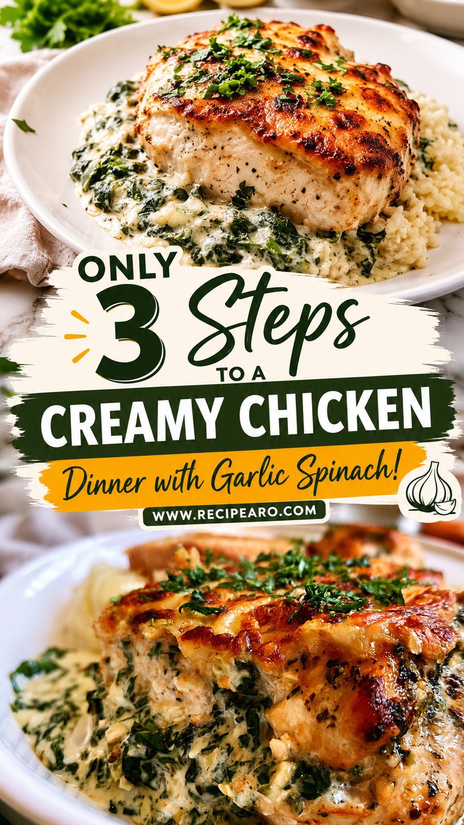 chicken dinner with garlic spinach cream sauce