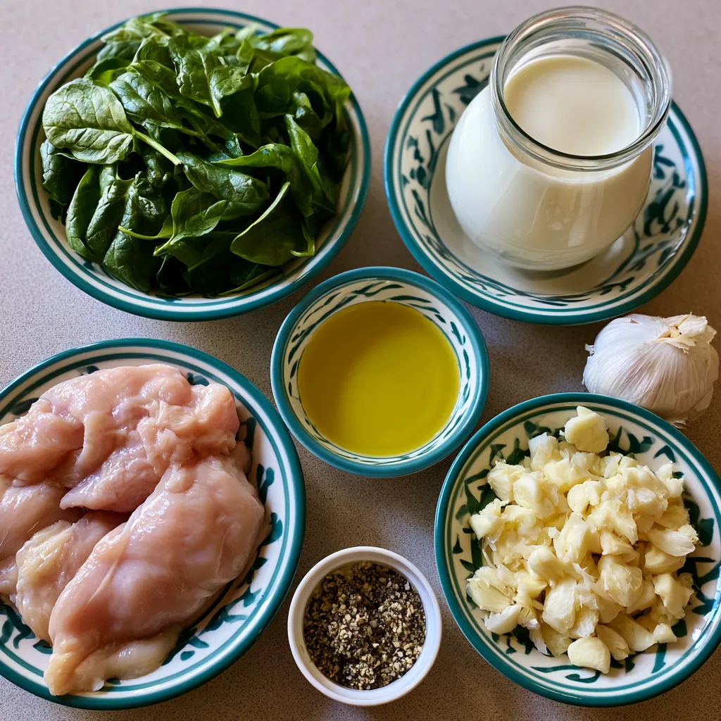 chicken dinner with garlic spinach cream sauce