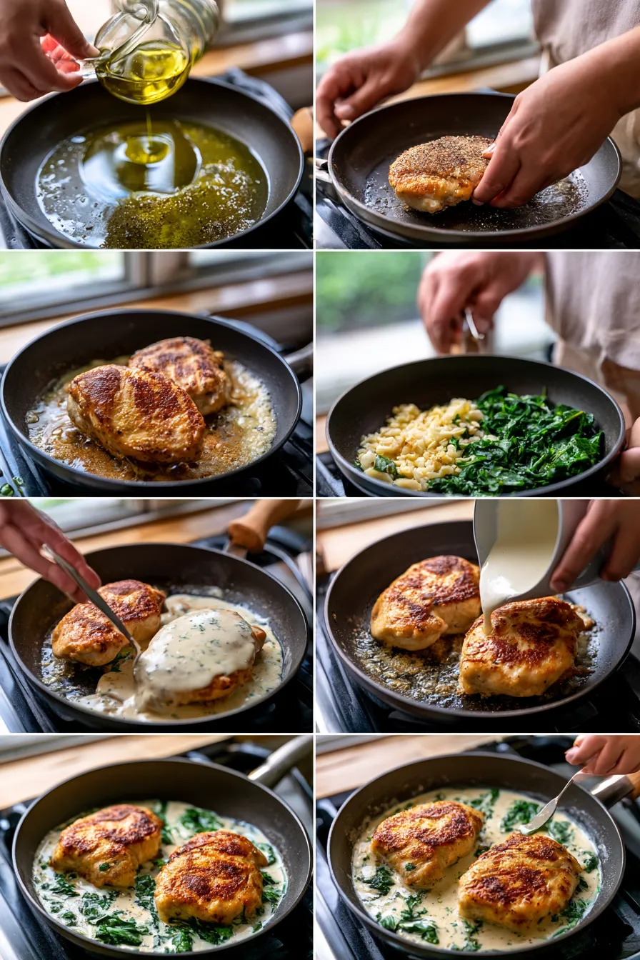 chicken dinner with garlic spinach cream sauce