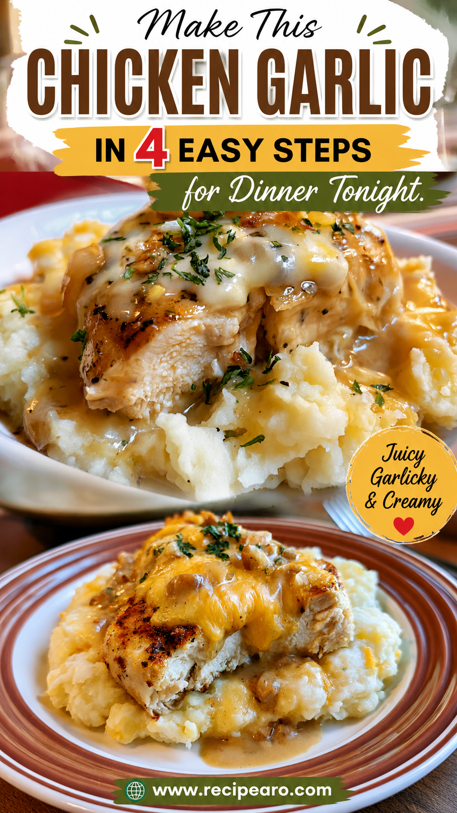 chicken garlic gravy cheesy mashed potatoes