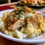 chicken garlic gravy cheesy mashed potatoes