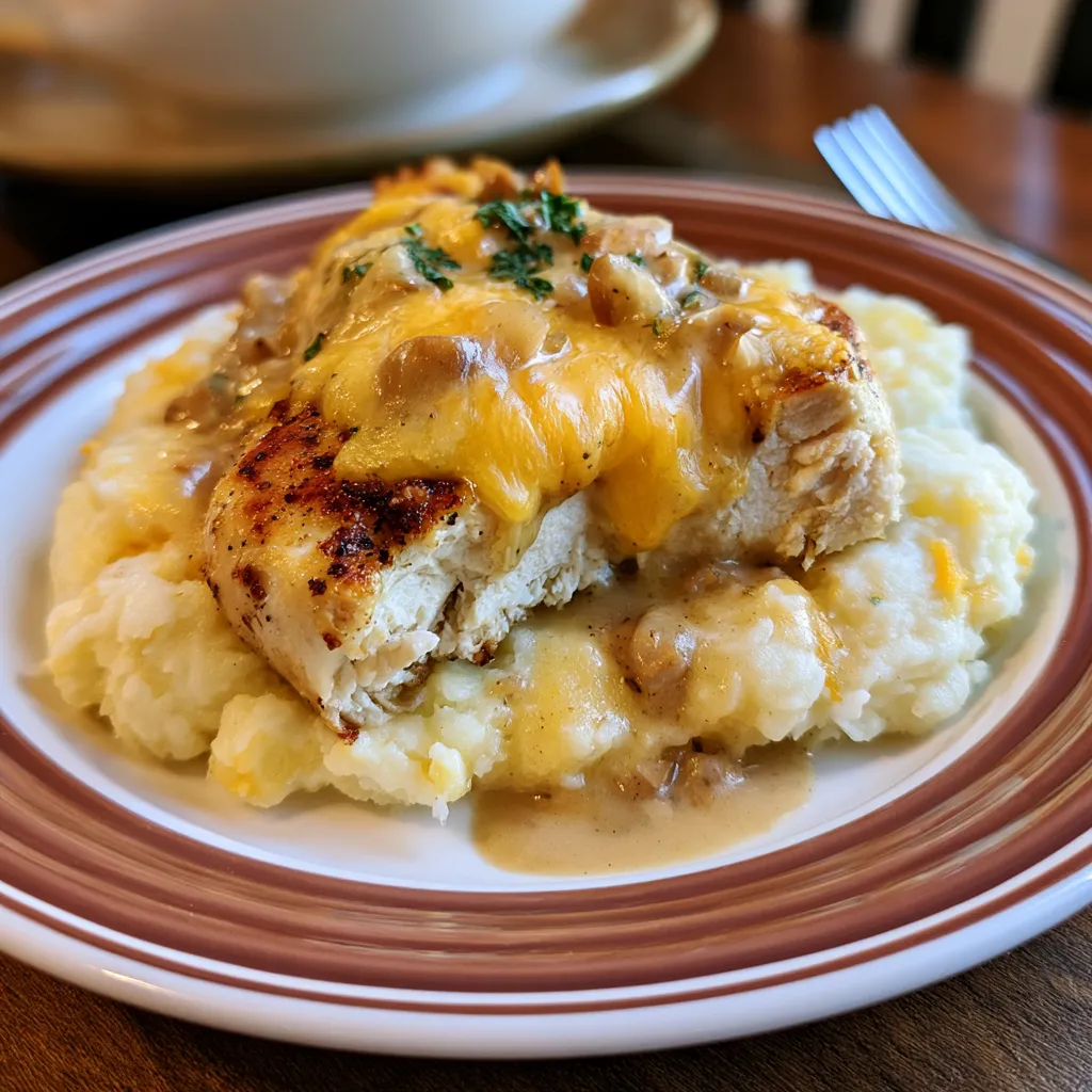 chicken garlic gravy cheesy mashed potatoes