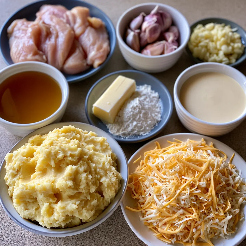 chicken garlic gravy cheesy mashed potatoes