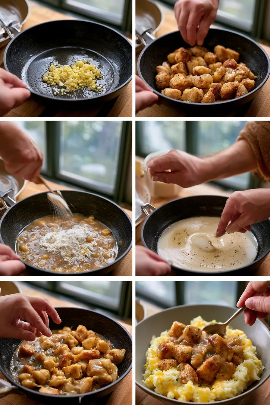 chicken garlic gravy cheesy mashed potatoes