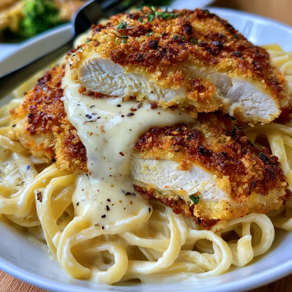 creamy alfredo with truly crispy chicken
