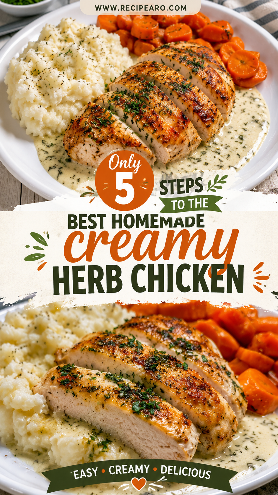 creamy herb chicken with mashed potatoes glazed carrots
