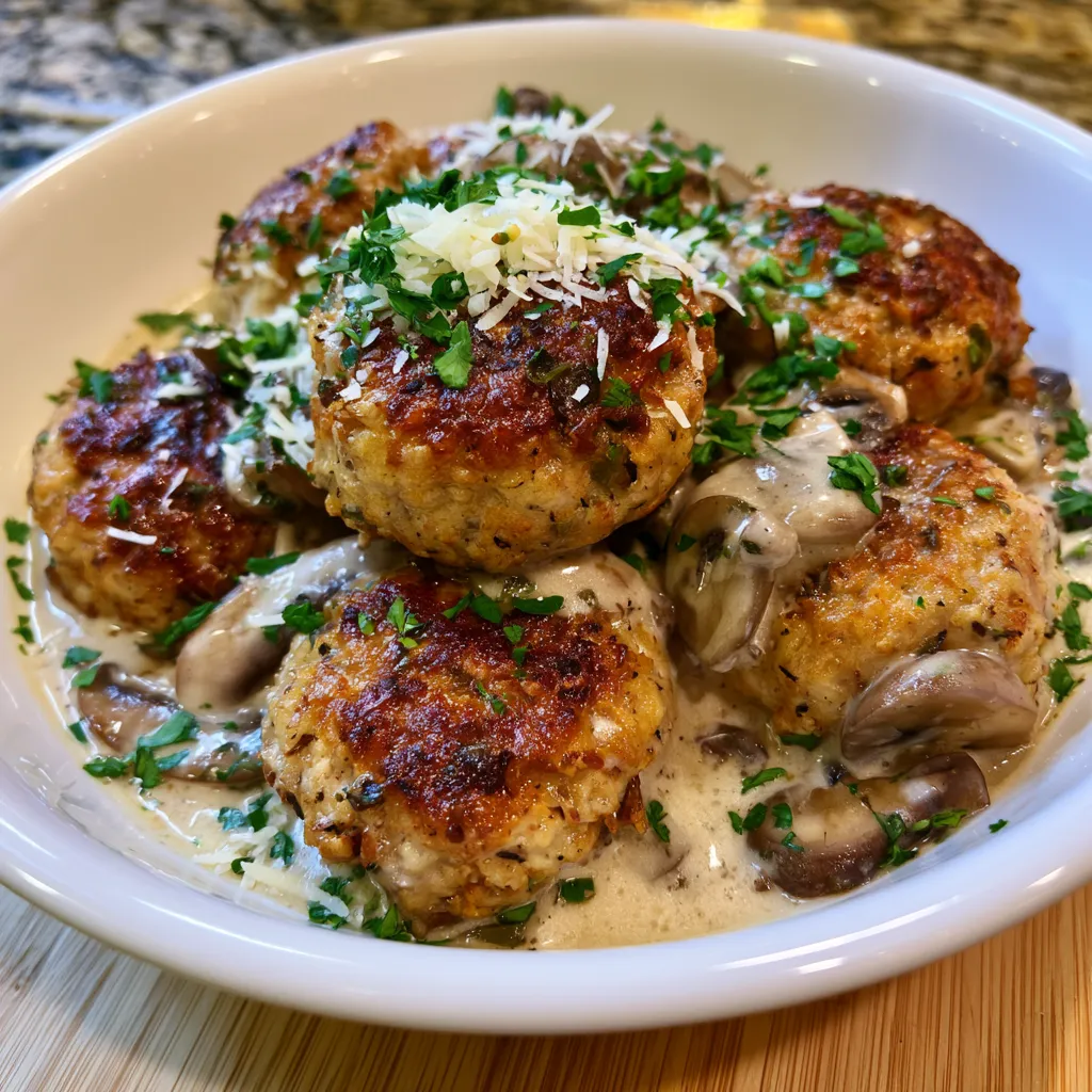 creamy mushroom chicken meatballs