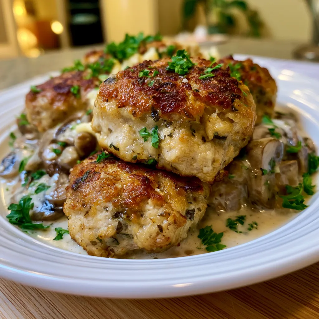 creamy mushroom chicken meatballs