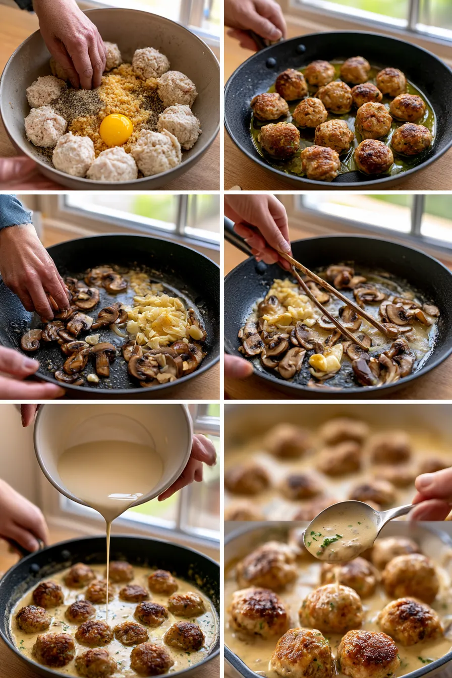 creamy mushroom chicken meatballs