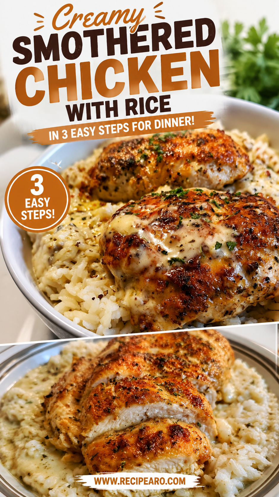 creamy smothered chicken with rice